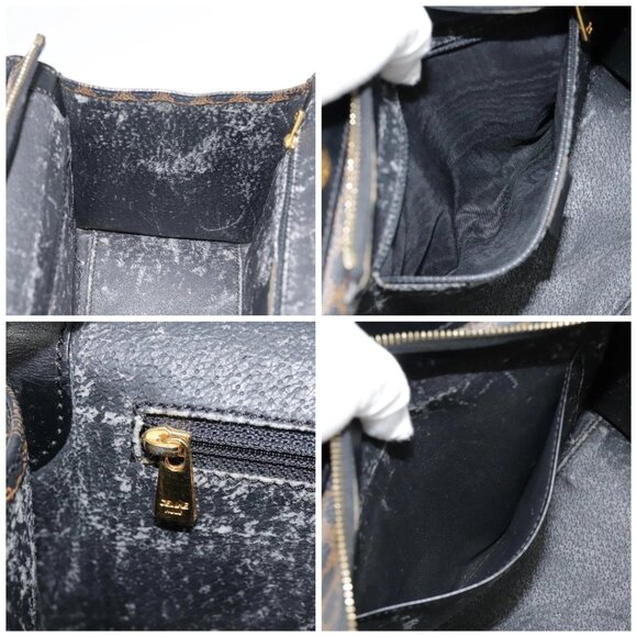 CELINE Macadam Canvas Hand Bag PVC Leather Black Gold - Picture 13 of 15